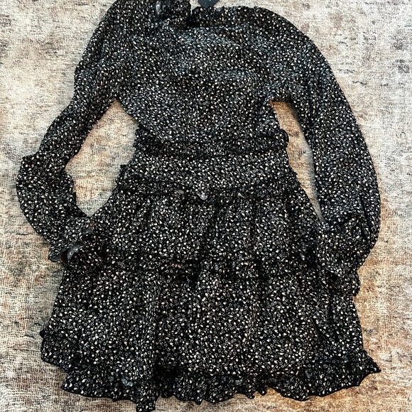 Lulu’s Admire You Floral Black Print Ruffled Long Sleeve Mini Dress Size XS BNWT - Picture 3 of 4